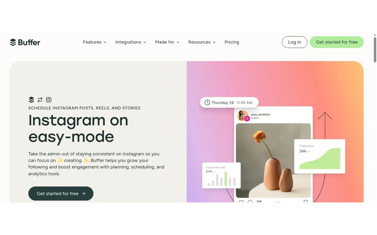 Screenshot of the official product page for Buffer