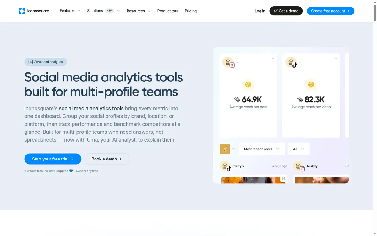 Screenshot of the official product page for Iconosquare