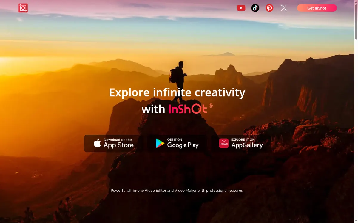Screenshot of the official product page for InShot