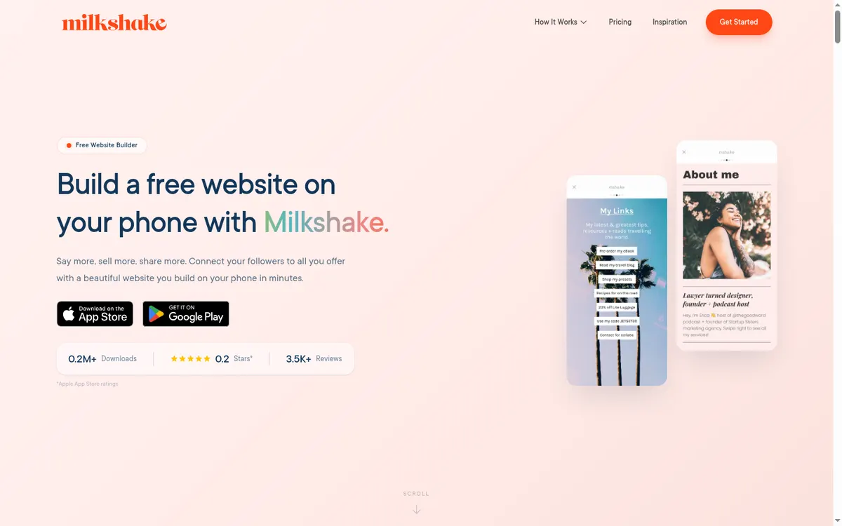 Screenshot of the official product page for Milkshake