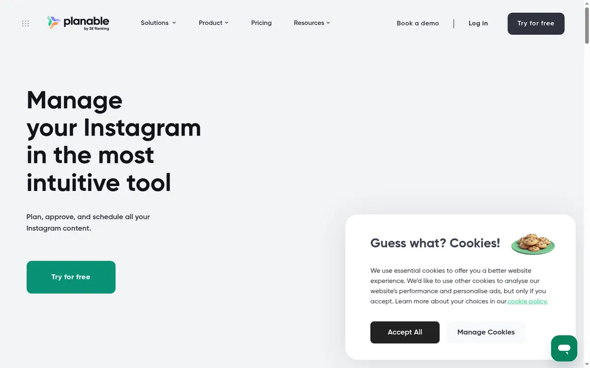 Screenshot of the official product page for Planable