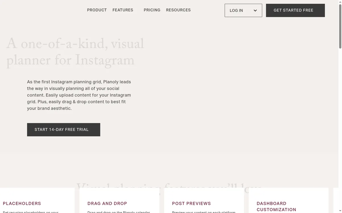 Screenshot of the official product page for Planoly