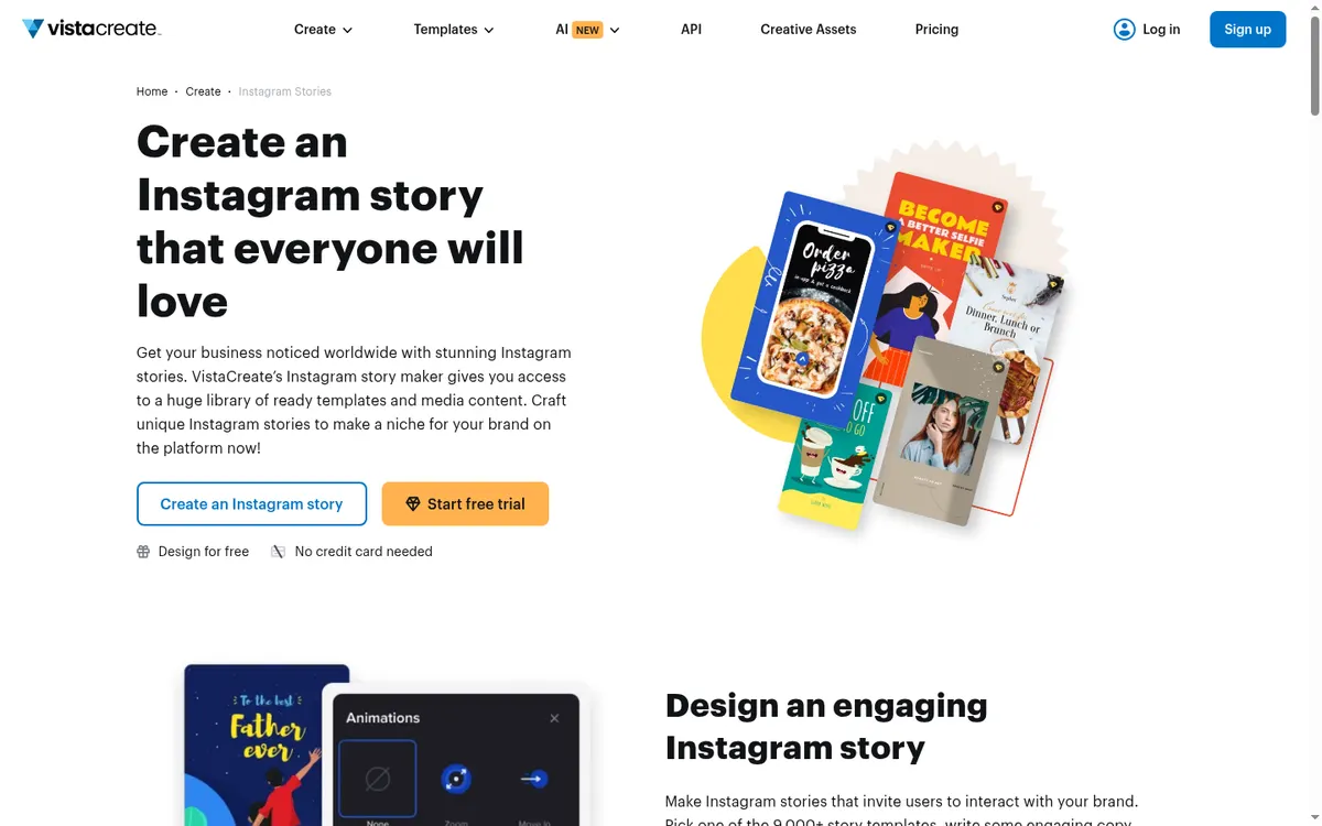 Screenshot of the official product page for VistaCreate