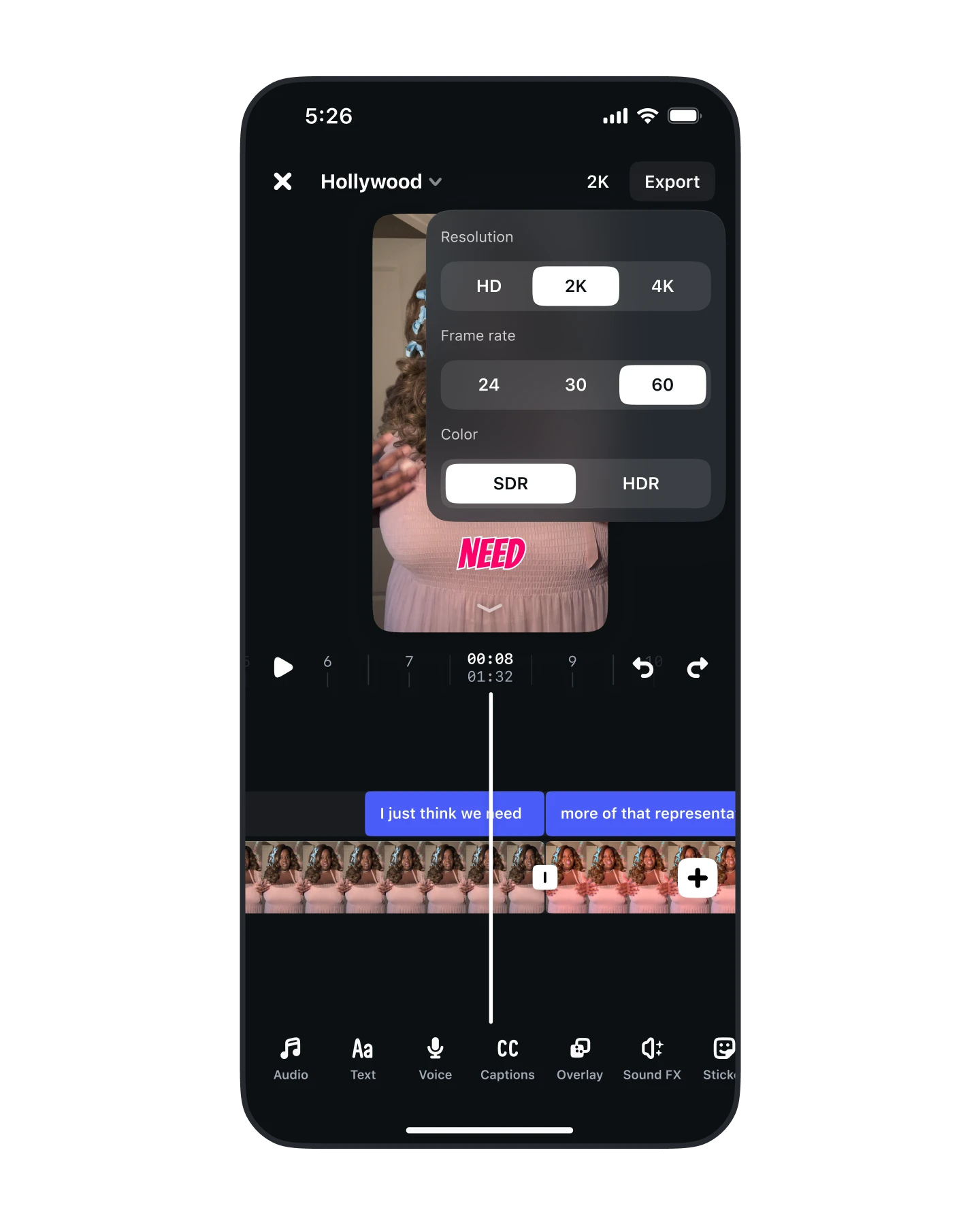 Instagram Edits export controls for resolution, frame rate, and color
